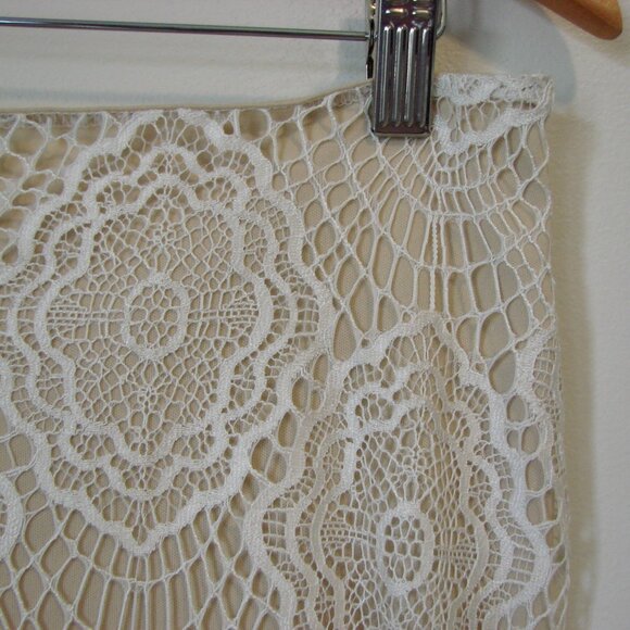 Blu Pepper Beige Ivory Lace Skirt Midi Fringe Boho Wedding Coastal Size Large - Picture 4 of 11